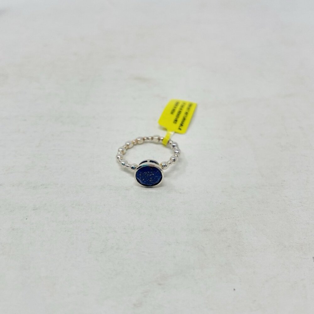 Shop LC Blue Lapis Lazuli Size 6 Sterling Silver Solitaire Beaded Band Ring 5167 - Picture 5 of 6